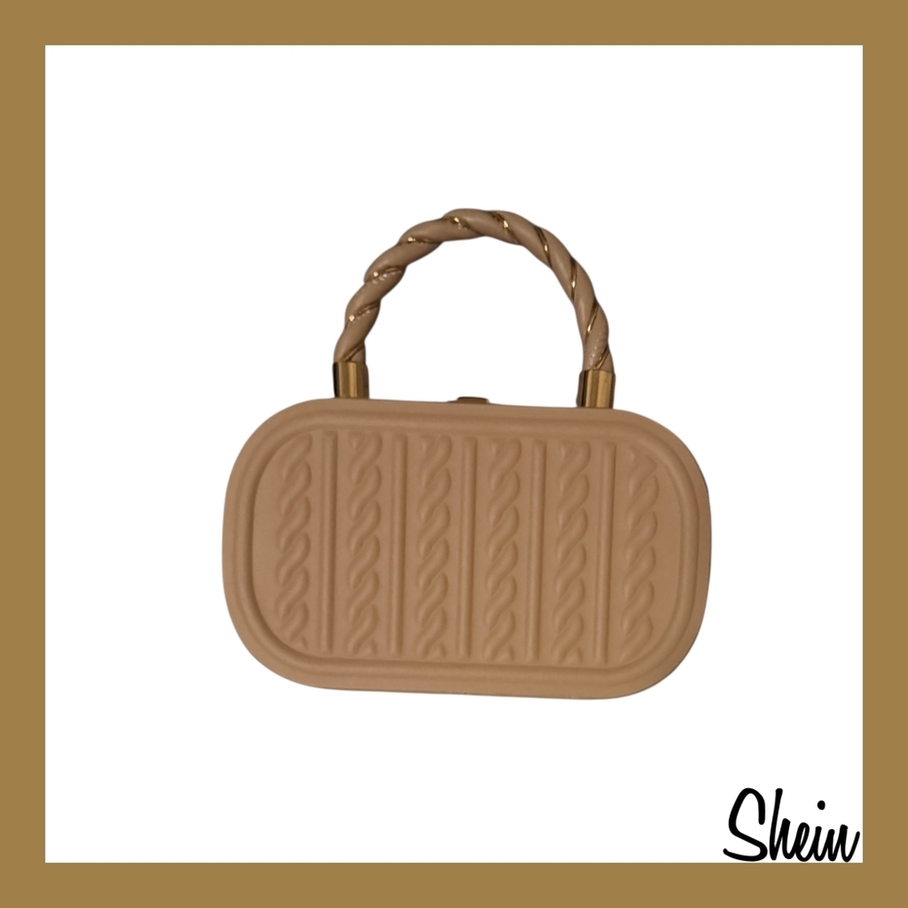 SHEIN Twisted Handle Quilted Satchel in Beige